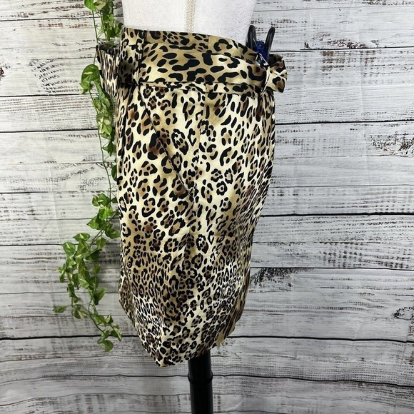 Adrienne Vittadini Skirt 4 Brown Black Gold Cheetah Animal Straight Pencil Belt - Picture 8 of 10